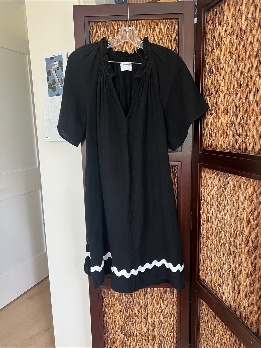 Old Navy Black Ruffled Neck dress with added Rick Rack 100% cotton thin flowy